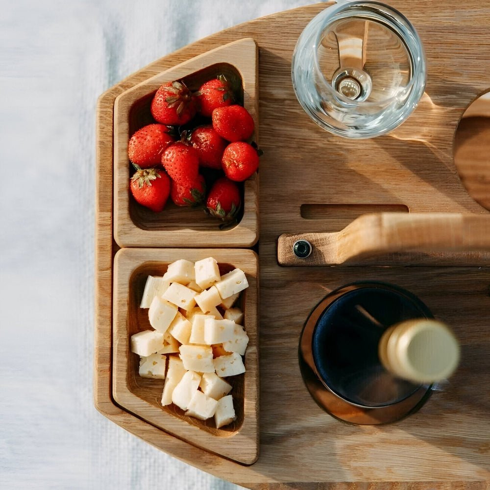 Portable Folding Wooden Picnic Table with Wine Bottle