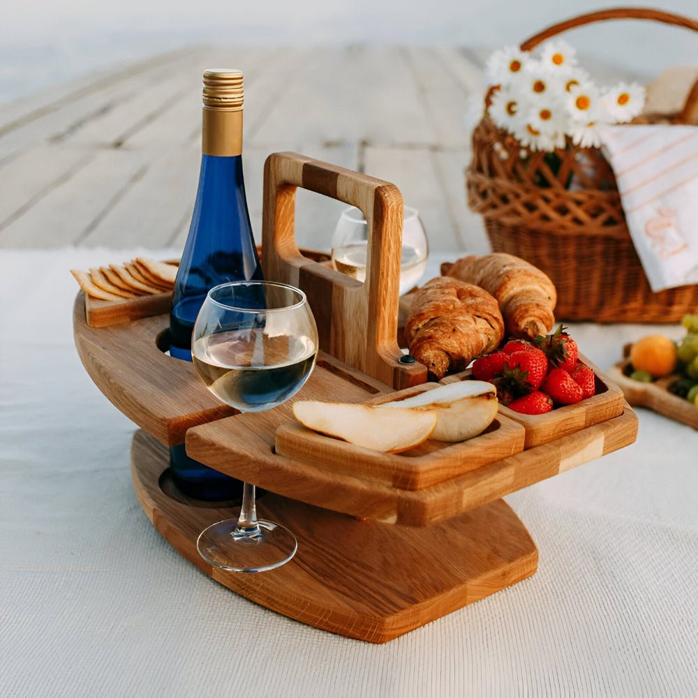 Portable Folding Wooden Picnic Table with Wine Bottle