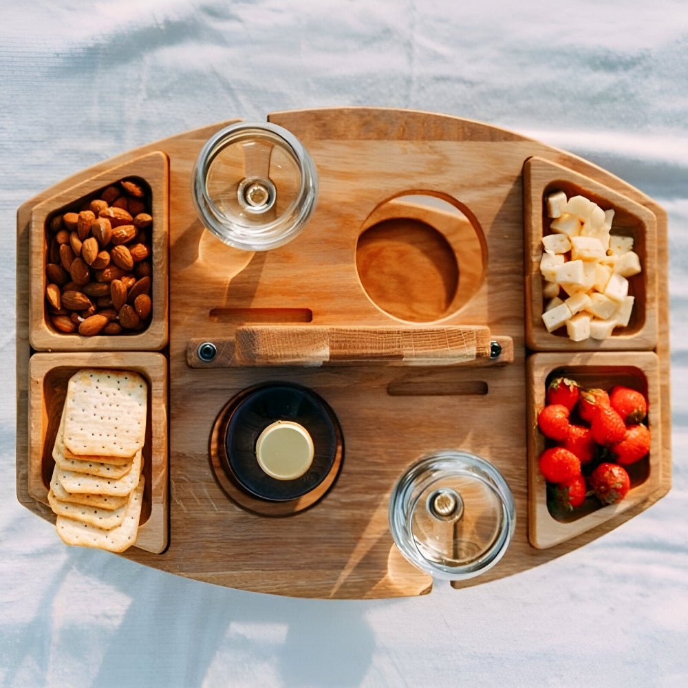 Portable Folding Wooden Picnic Table with Wine Bottle