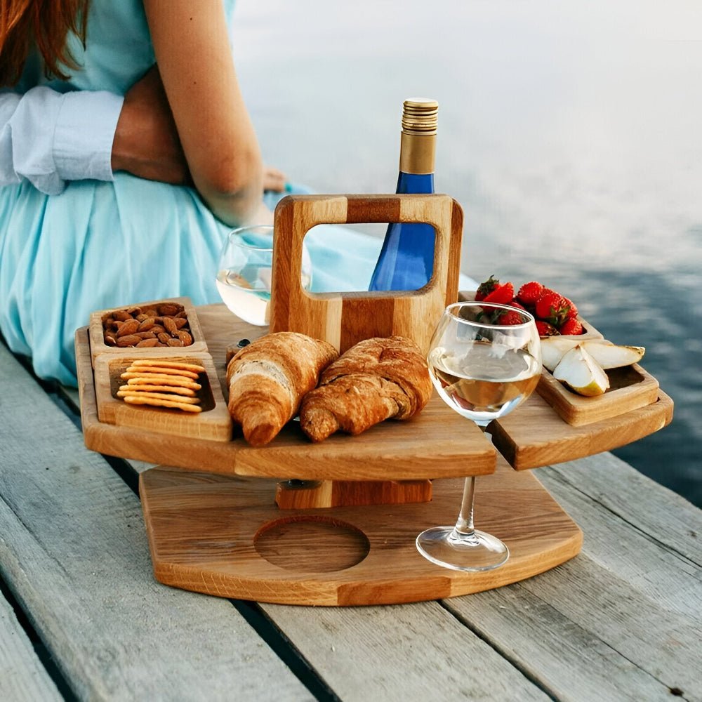 Portable Folding Wooden Picnic Table with Wine Bottle