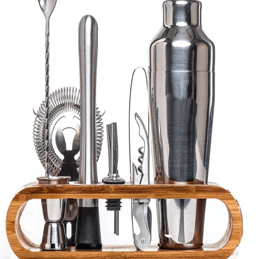 Professional 10-Piece Cocktail Shaker Set with Bamboo Stand