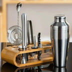 Professional 10-Piece Cocktail Shaker Set with Bamboo Stand