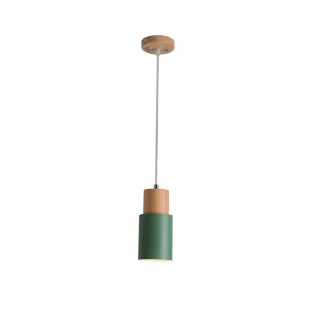 Modern Pendant Light with Wood and Metal Cylindrical Shade