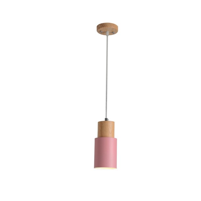 Modern Pendant Light with Wood and Metal Cylindrical Shade