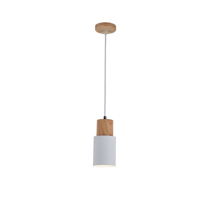 Modern Pendant Light with Wood and Metal Cylindrical Shade