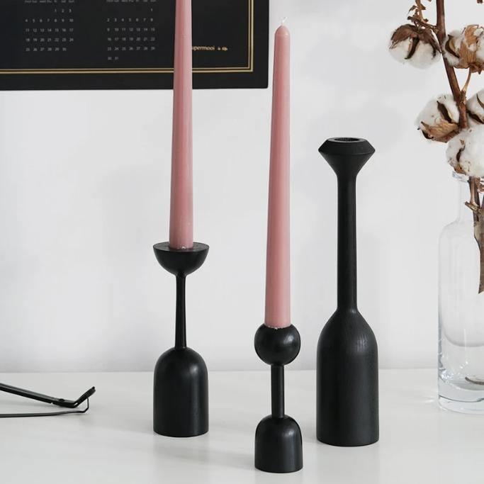 Wooden Taper Candle Holders Set