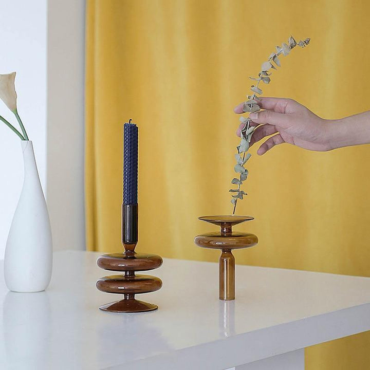Modern Glass Taper Candle Holders Set