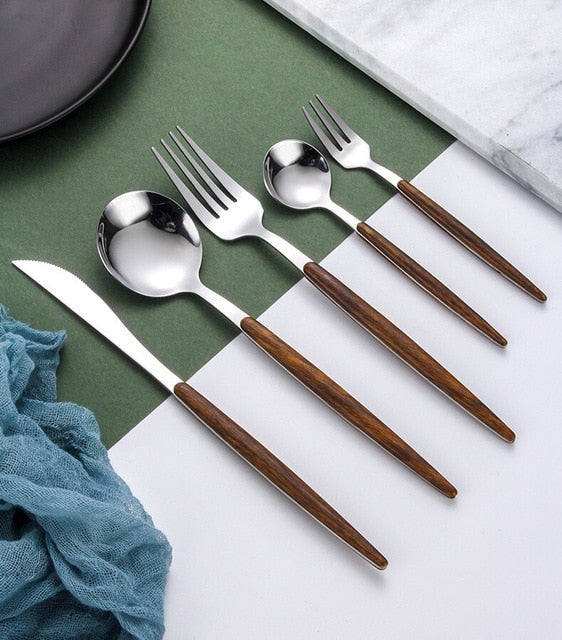 5 Piece Cutlery Set with Wood Handle