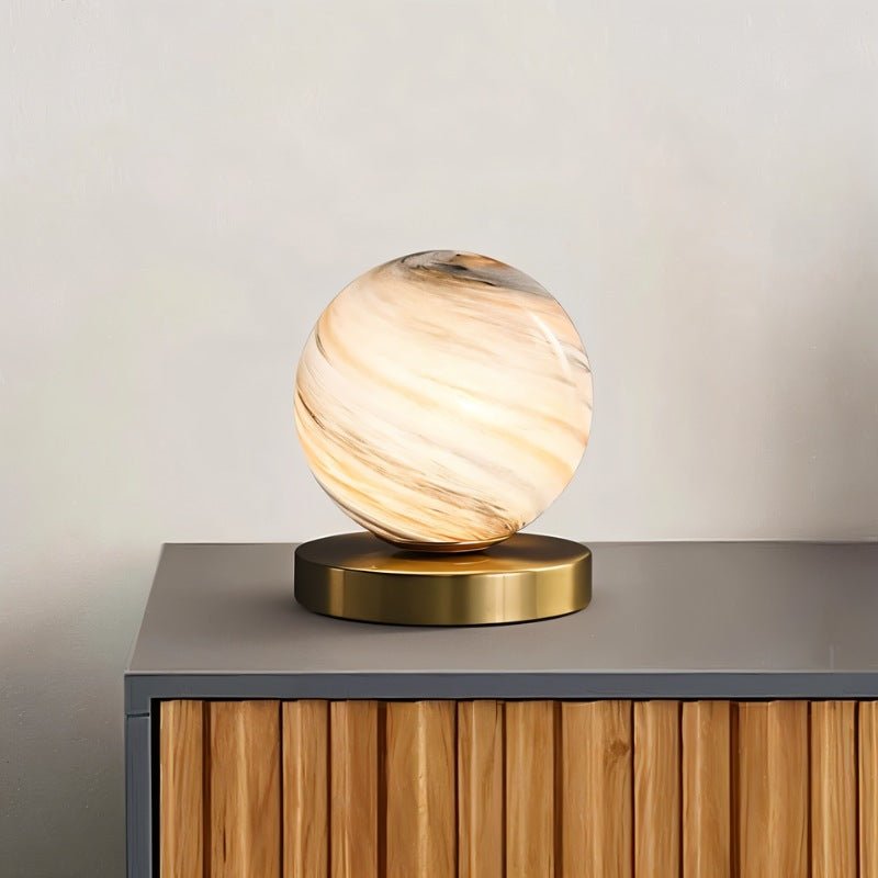 Modern Marble Effect Glass Table Lamp with Gold Metal Base