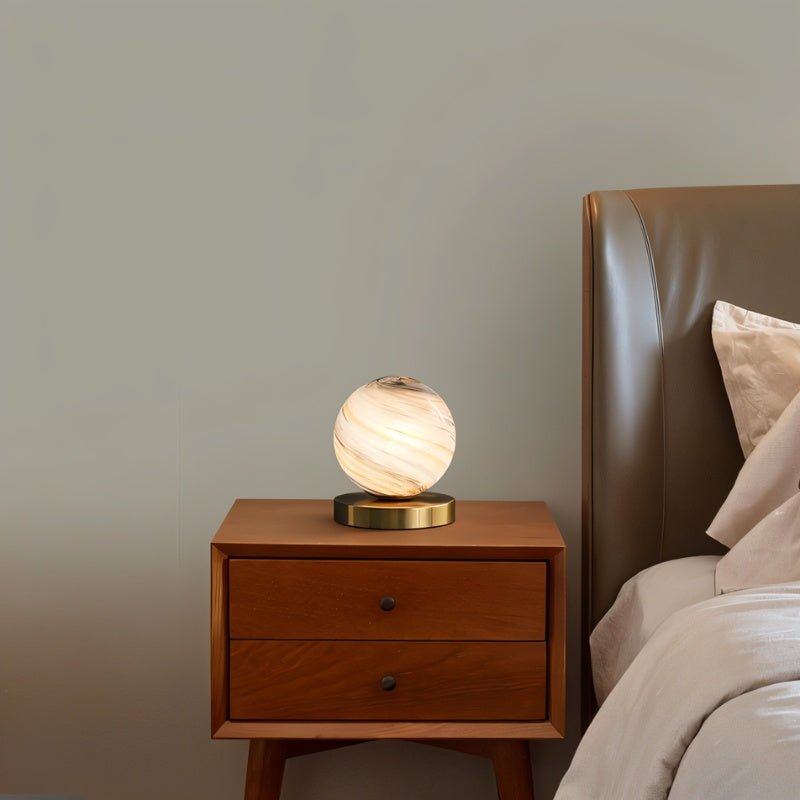Modern Marble Effect Glass Table Lamp with Gold Metal Base