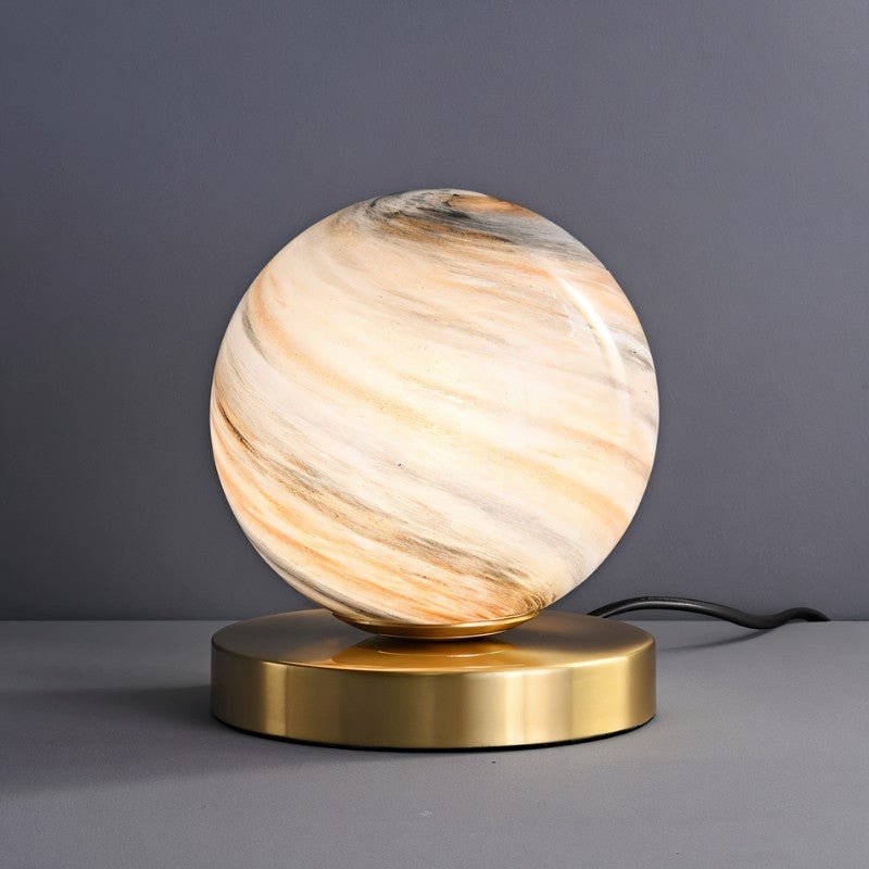Modern Marble Effect Glass Table Lamp with Gold Metal Base