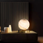 Modern Marble Effect Glass Table Lamp with Gold Metal Base