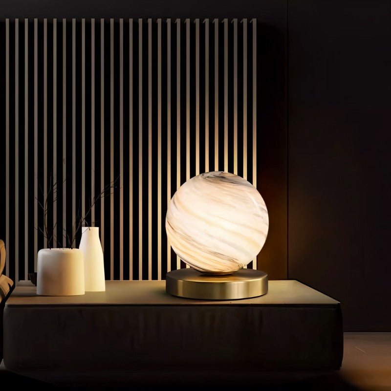 Modern Marble Effect Glass Table Lamp with Gold Metal Base